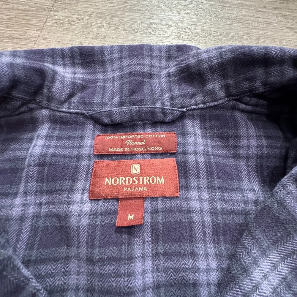 Nordstrom Pajama Top Women M Purple Plaid‎ Cotton Flannel Sleep Shirt Loungewear